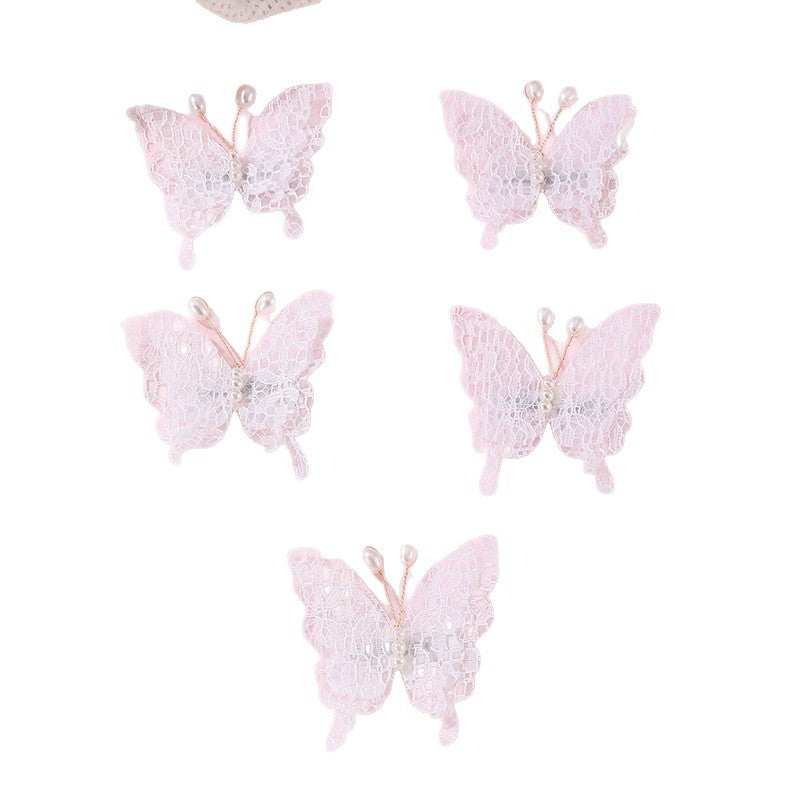 Natural Style Butterfly Hair Clip for Kids Made of Fabric with Ruffled and Bow Details Handcrafted Princess Series Hair Accessory