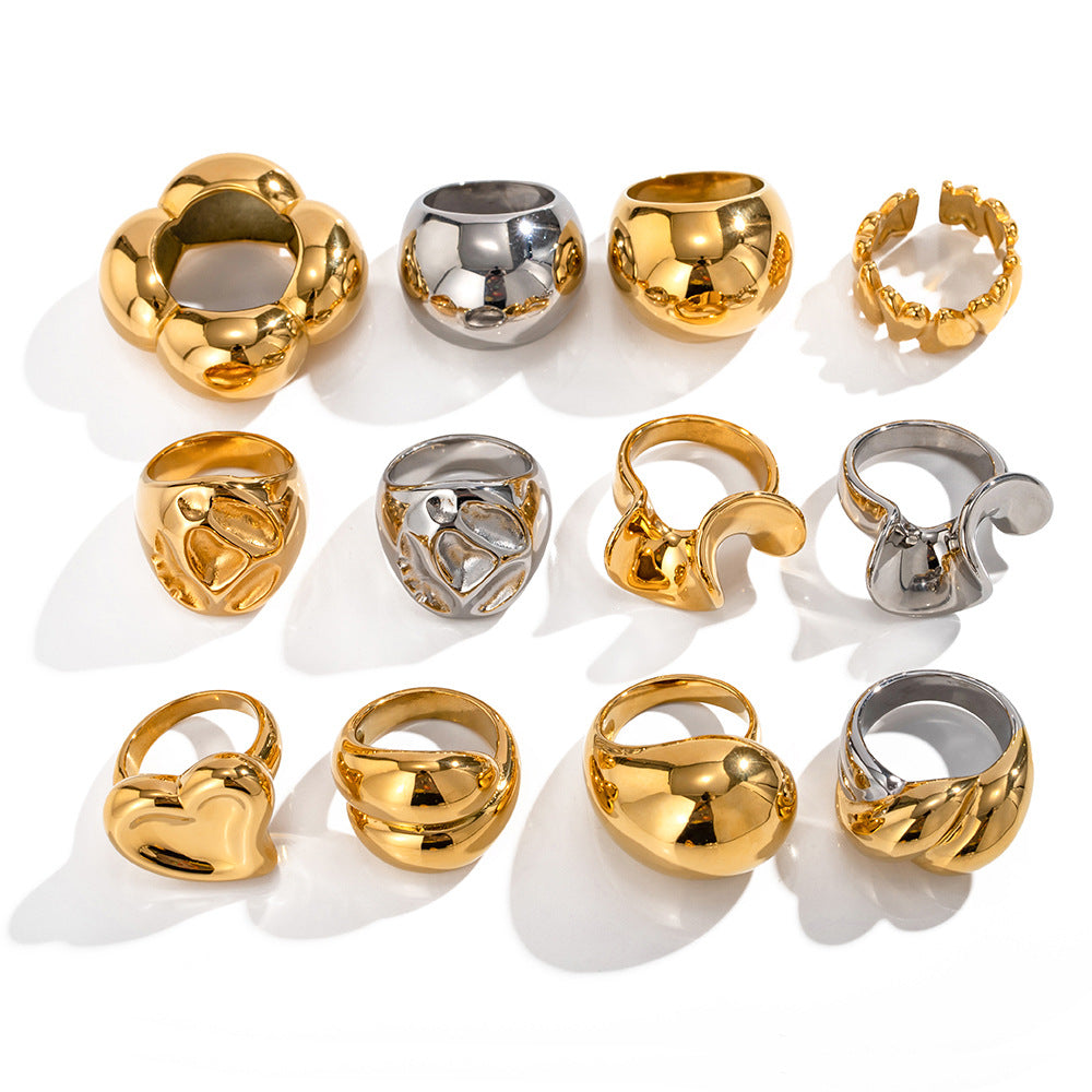 18K Gold Plated Geometric Stainless Steel Ring for Women
