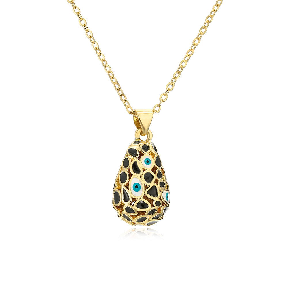 Minimalist Geometric Eye-Shaped Pendant Necklace for Women with Copper Base and 18K Gold Plating and Enamel Finish
