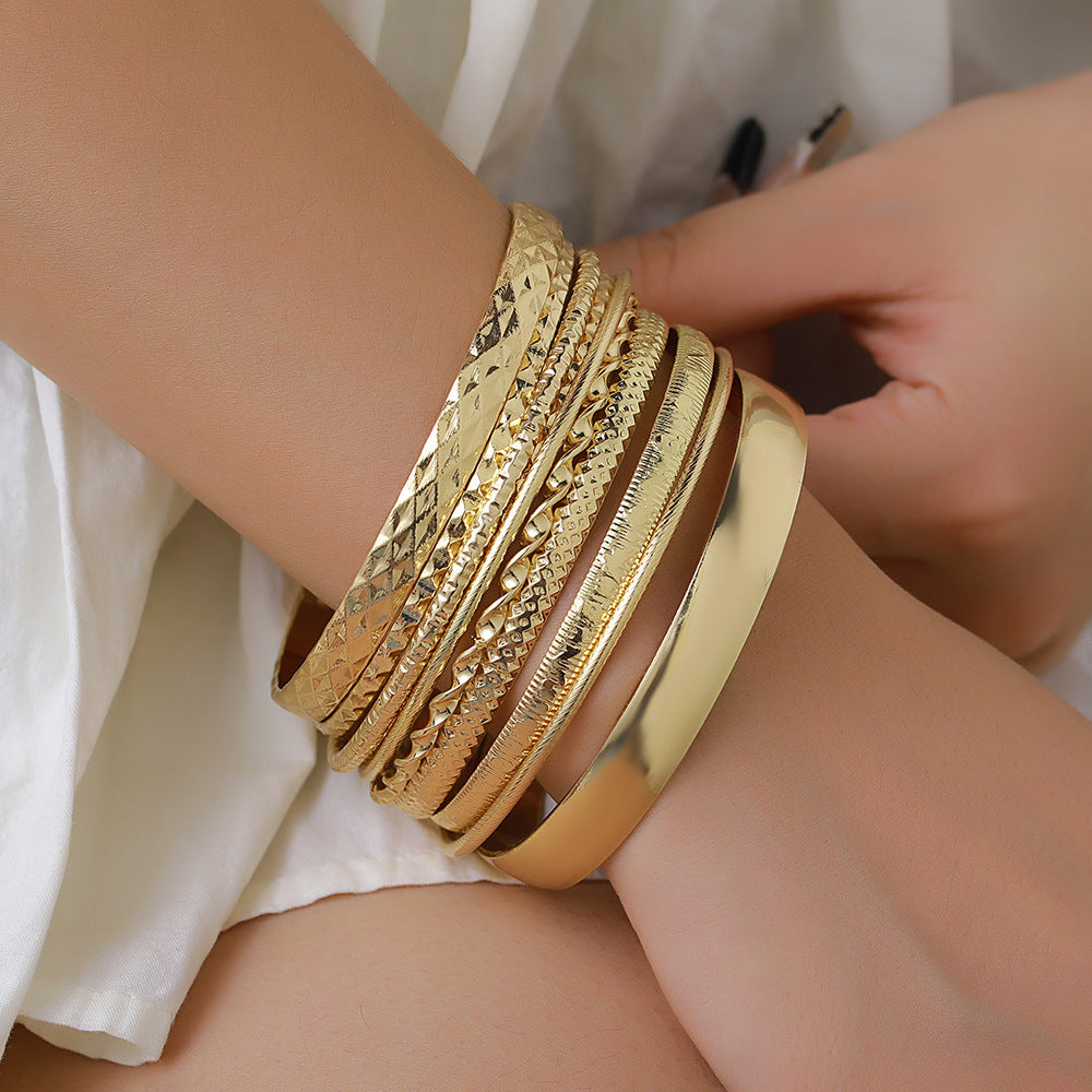 Punk Geometric Round Plated Iron Openwork Mesh Arm Cuff Set for Women