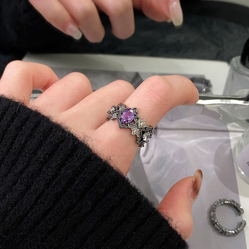 Anillo abierto geométrico ovalado estilo punk para mujer en cobre con acabado chapado
