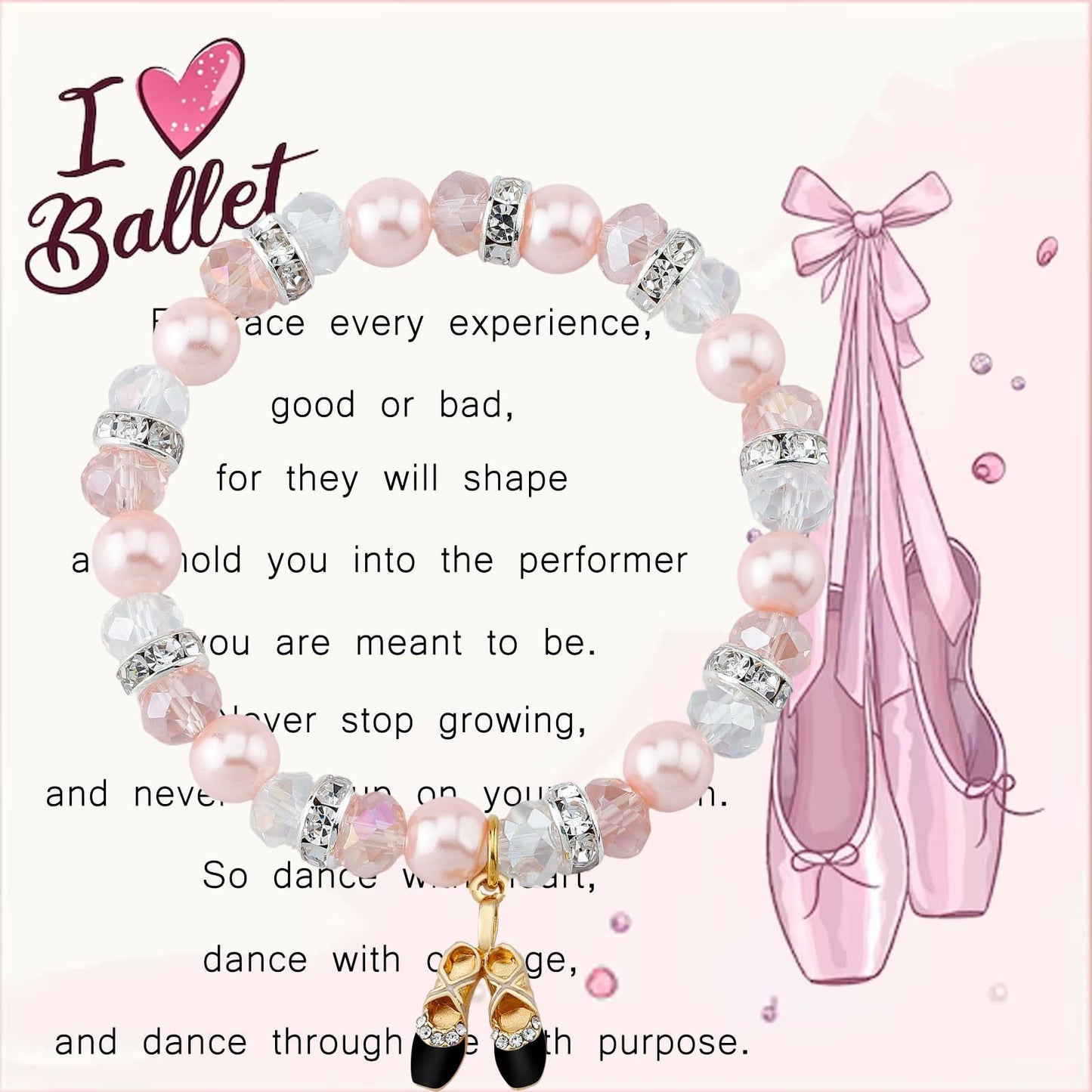 Sweet Imitation Pearl Ballet Shoe Charm Bracelet for Women Girls Dancer Gift