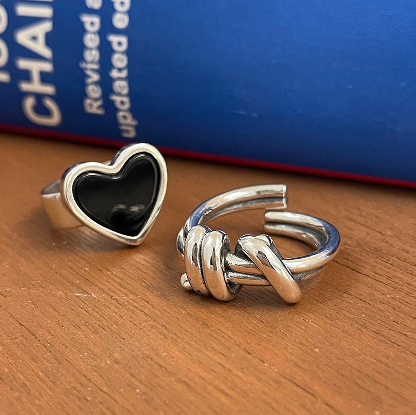 925 Sterling Silver Heart Agate Inlay Ring for Women