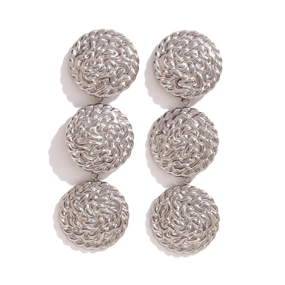 Pulsera Redonda de Acero Inoxidable con Textura Martillada Geométrica y Chapado en Oro de 18K para Mujer