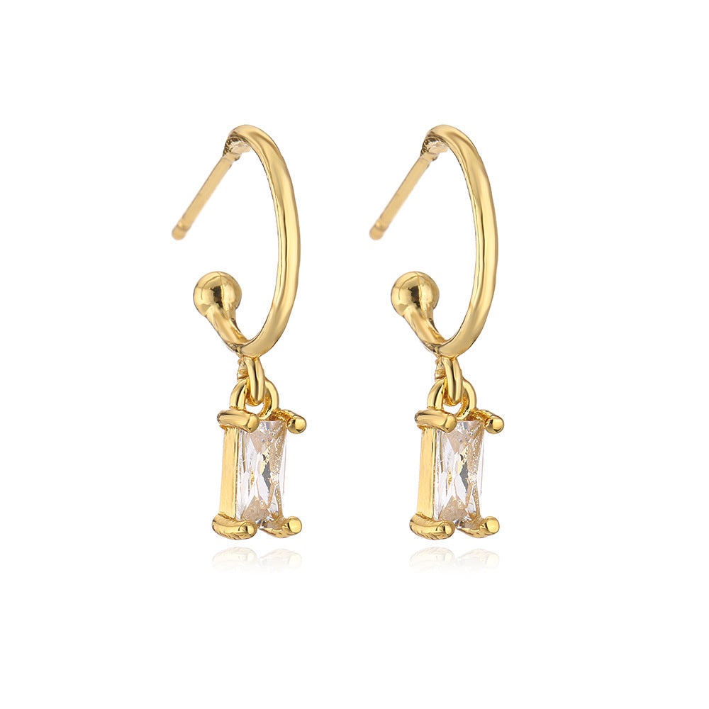 Minimalist Geometric Copper Earrings with Real Gold Plating and Cubic Zirconia Accents for Women
