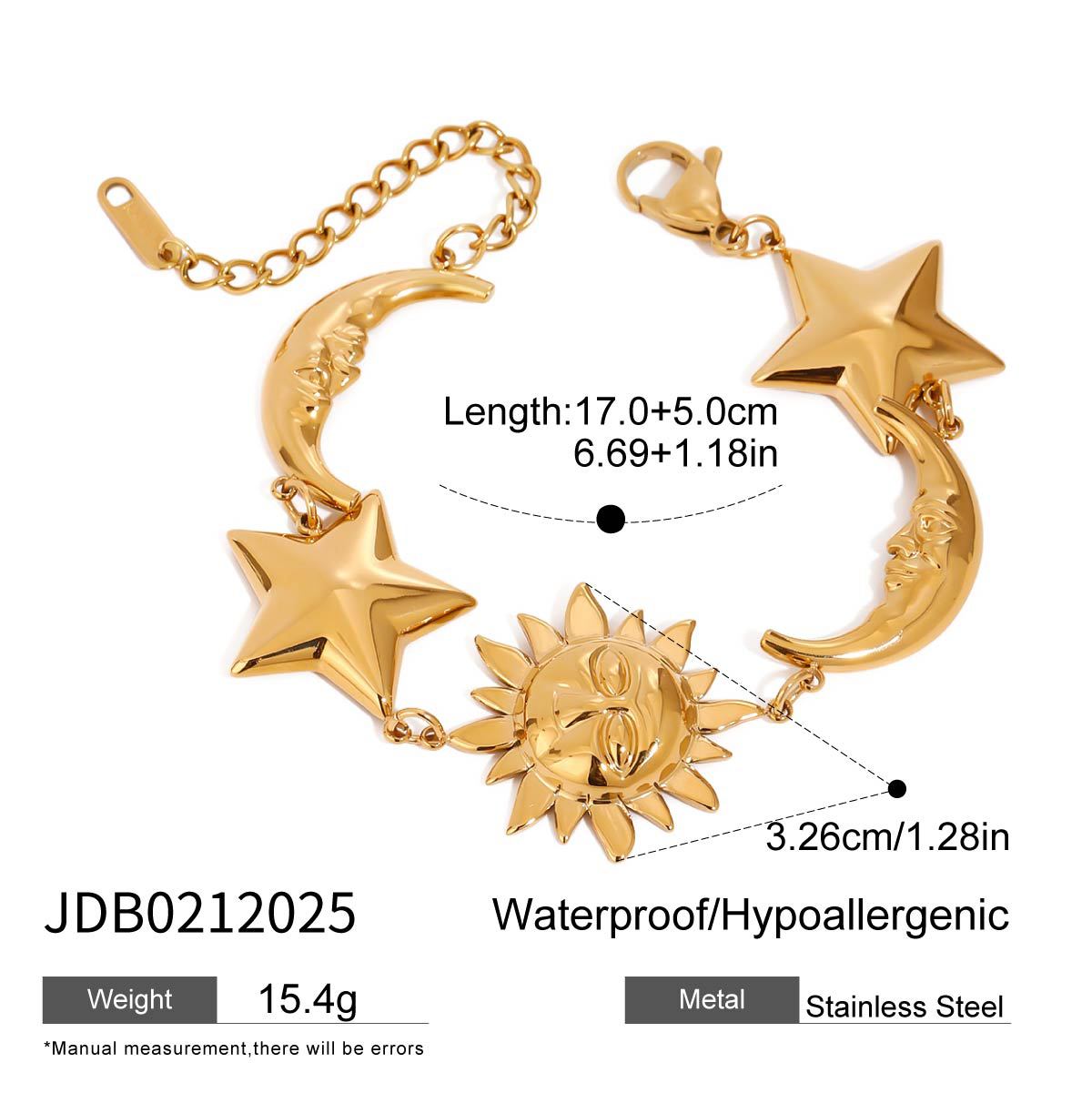 Bracciale da donna in acciaio inossidabile placcato oro 18 carati con stella geometrica minimalista di lusso