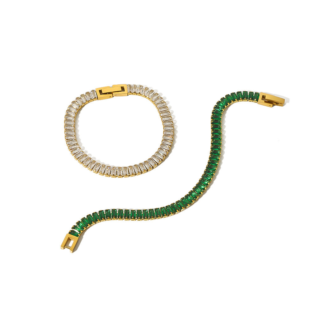 Minimalist Geometric Titanium Steel Bracelet with Full Zirconia Inlay and 18K Vacuum Gold Plating for Women