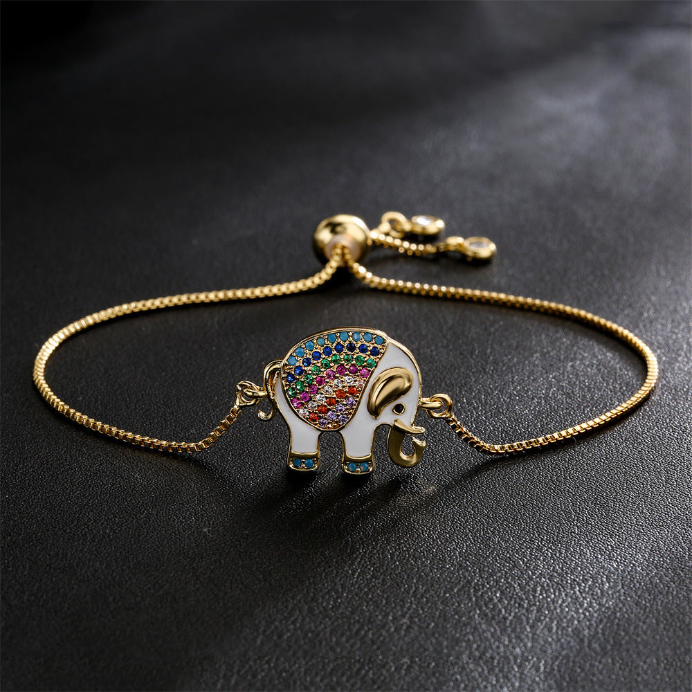Gold Plated Drip Oil Cubic Zirconia Elephant Geometric Bracelet for Women