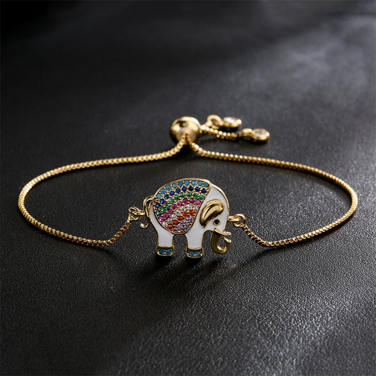 Gold Plated Drip Oil Cubic Zirconia Elephant Geometric Bracelet for Women