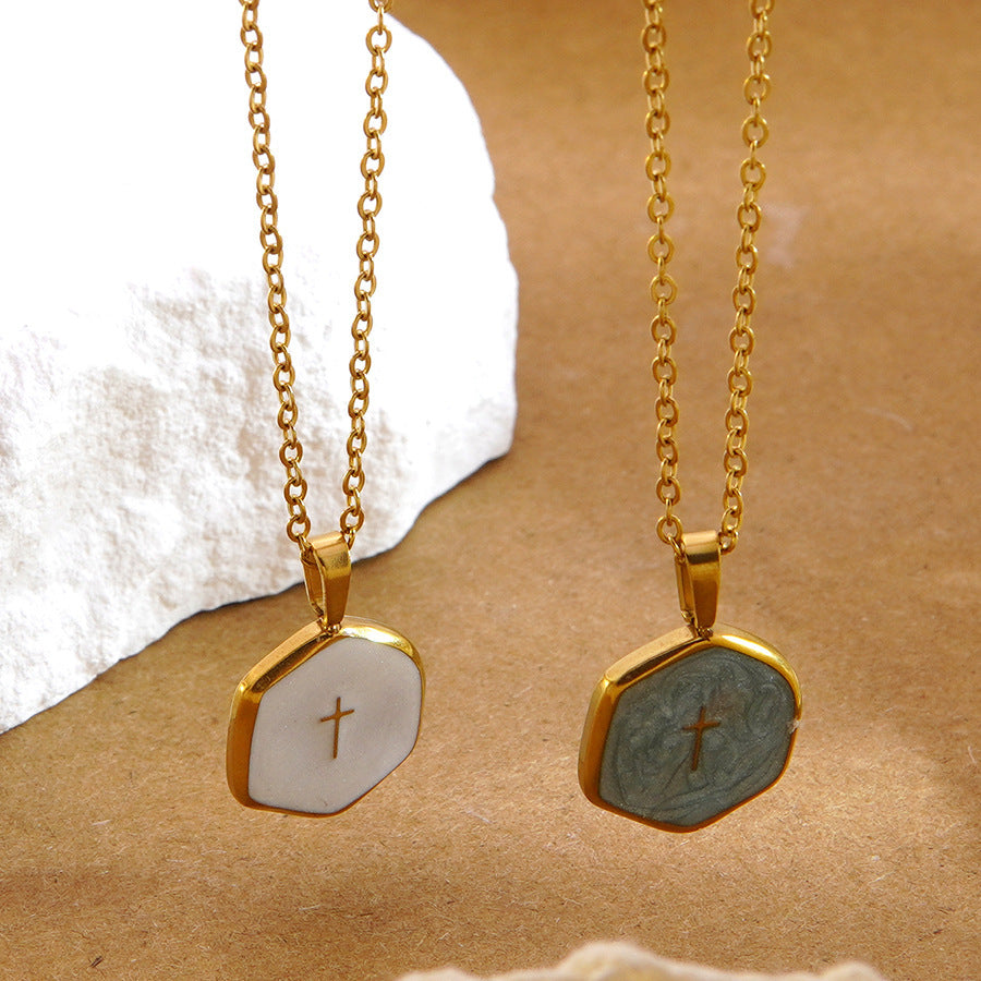 Collana da donna in acciaio inossidabile placcato olio a goccia, geometrica, croce, lusso minimalista