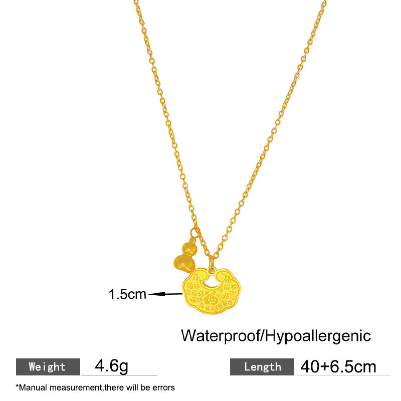 Vintage Chinese Character Titanium Steel Plated Lock Pendant Necklace for Unisex