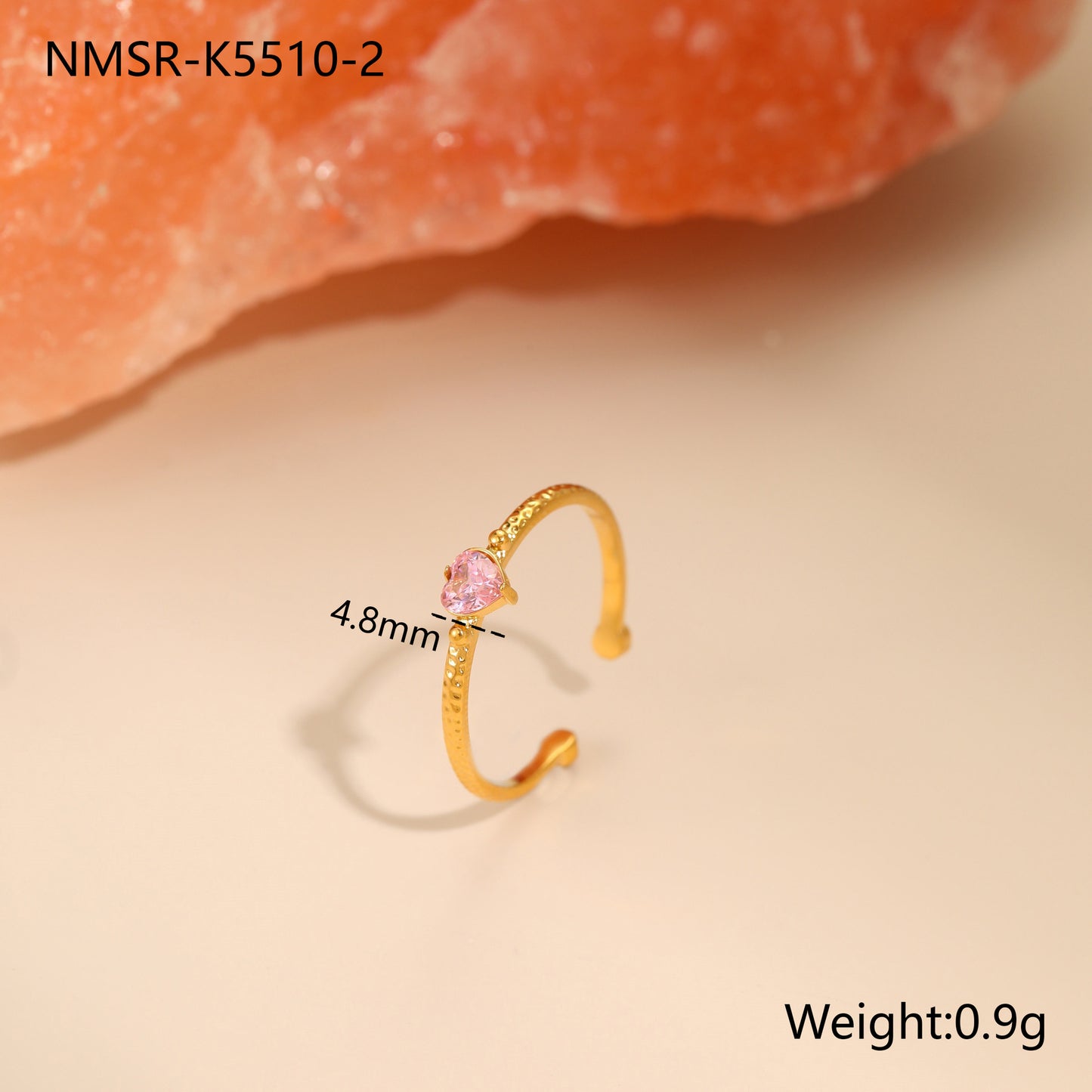 Anillo de acero de titanio con forma de corazón, incrustaciones de diamantes de imitación, chapado en oro, anillo de banda abierta ajustable de acero inoxidable para mujer
