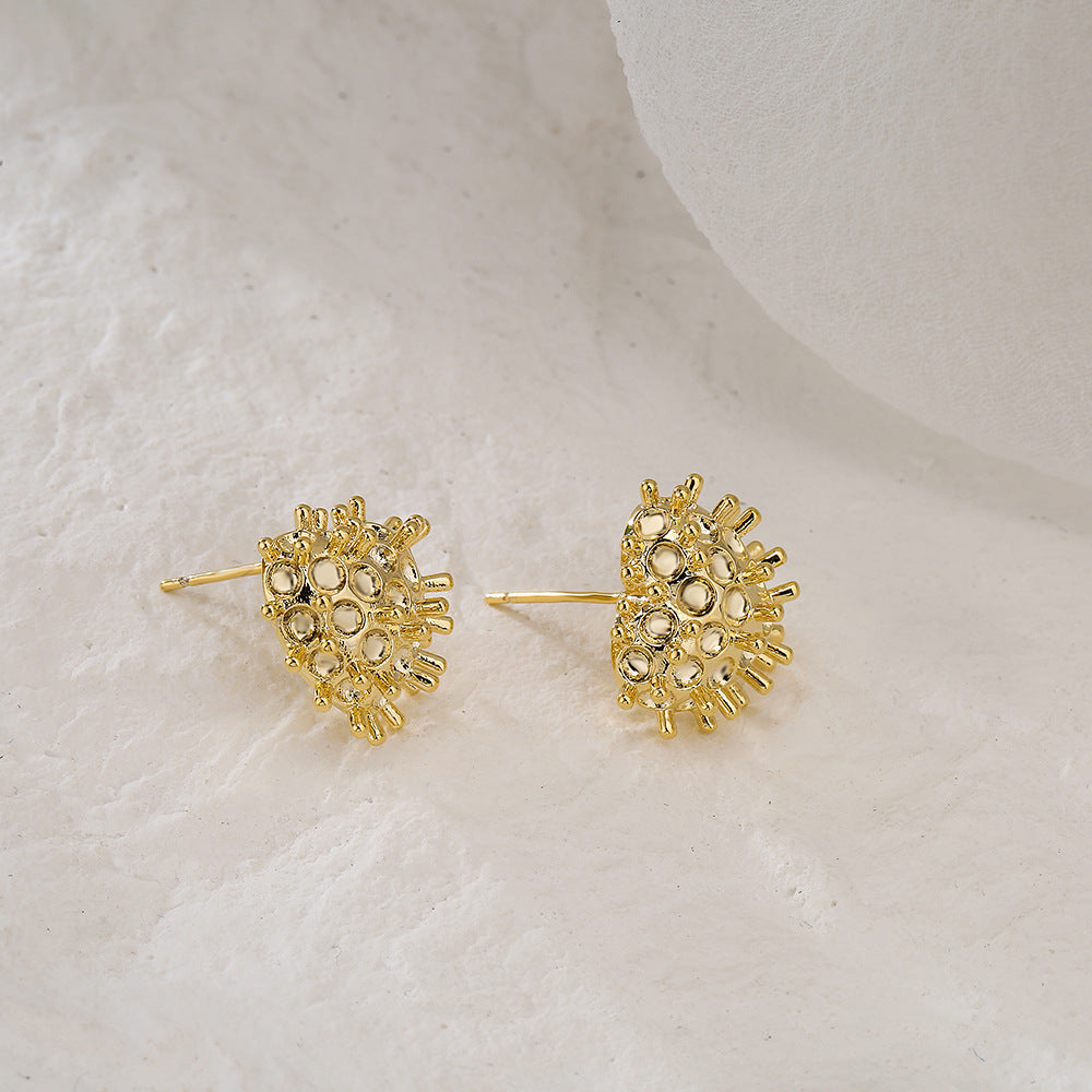 18K Gold Plated Brass and 925 Sterling Silver Post Heart Stud Earrings for Women