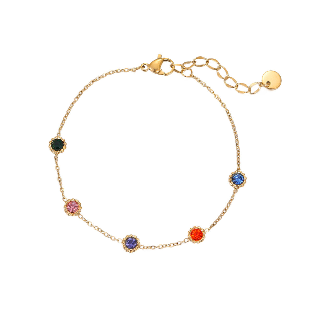 Bracciale da donna alla moda in acciaio al titanio con geometria e intarsi in zirconi colorati, ipoallergenico e resistente allo sbiadimento