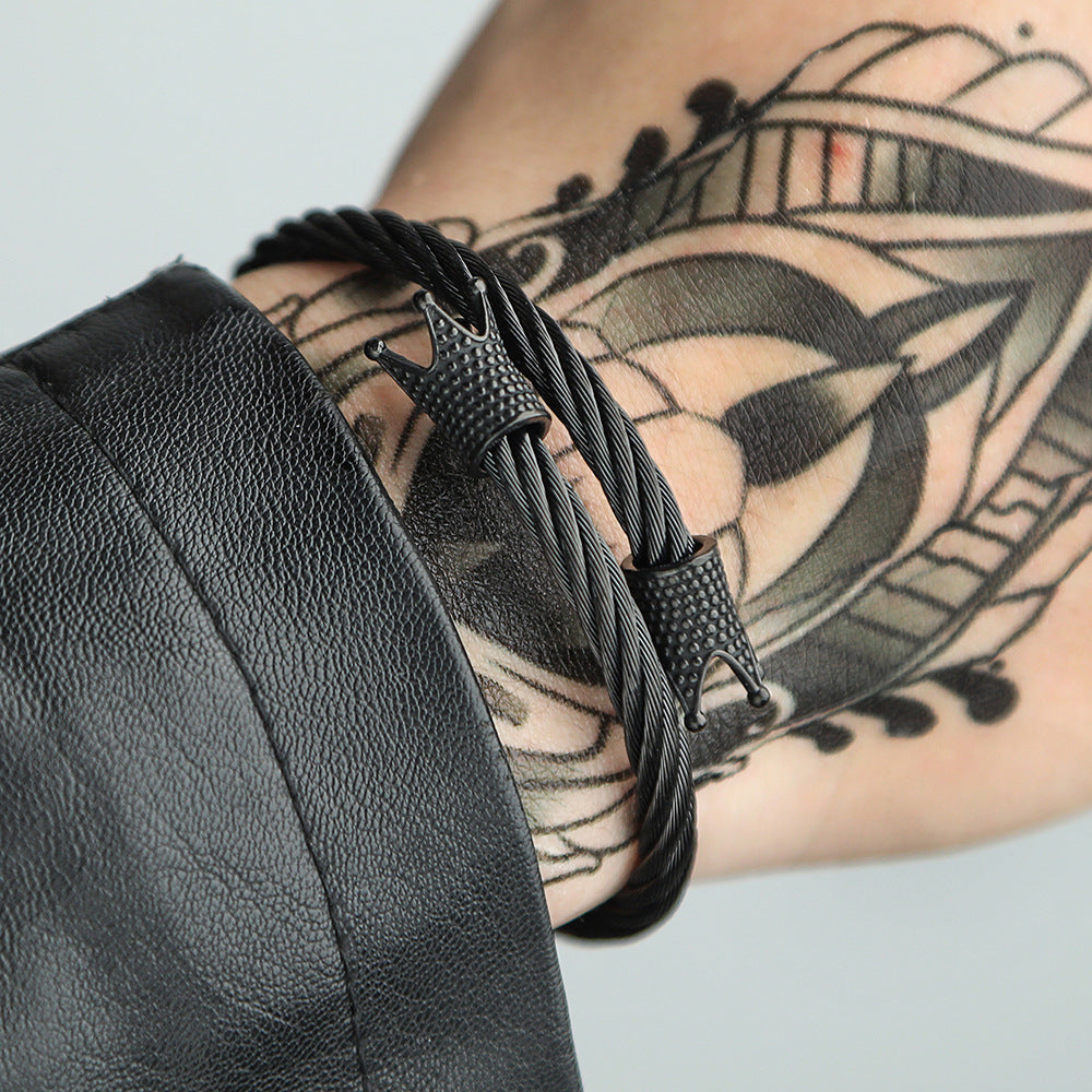 Punk Titanium Steel Crown Plated Cable Chain Bracelet for Men and Women