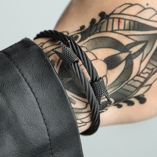 Punk Titanium Steel Crown Plated Cable Chain Bracelet for Men and Women