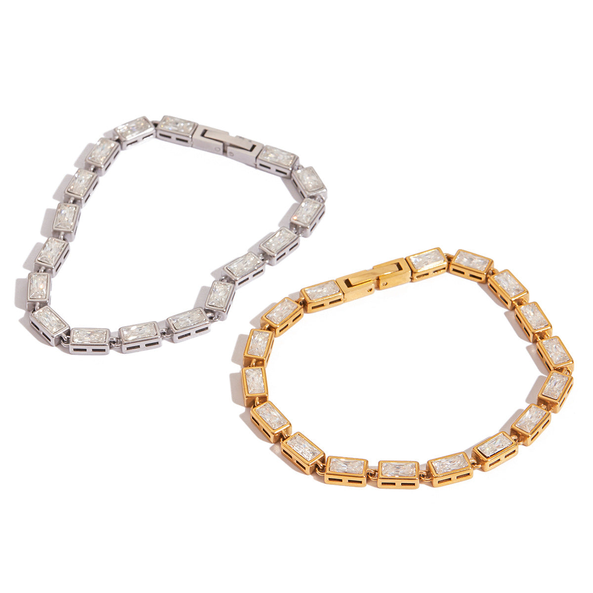 Pulsera Minimalista Geométrica de Acero Inoxidable con Incrustaciones de Rhinestones para Mujer, Bañada en Oro de 18K, Joyería de Lujo de Acero de Titanio