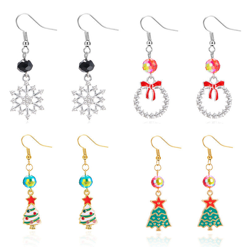 Ins Style Snowflake Shaped Zinc Alloy Dripped Enamel Long Tassel Earrings for Women