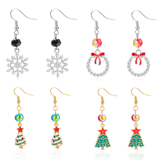 Ins Style Snowflake Shaped Zinc Alloy Dripped Enamel Long Tassel Earrings for Women