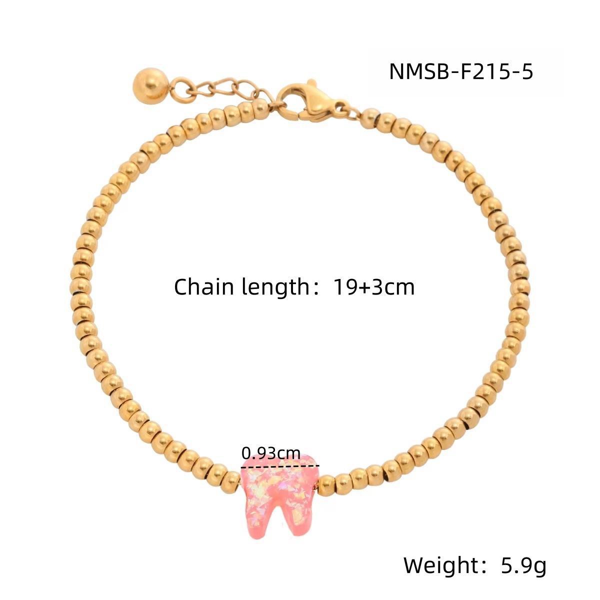Bracciale da donna in acciaio inossidabile placcato oro 18 carati a forma di dente colorato