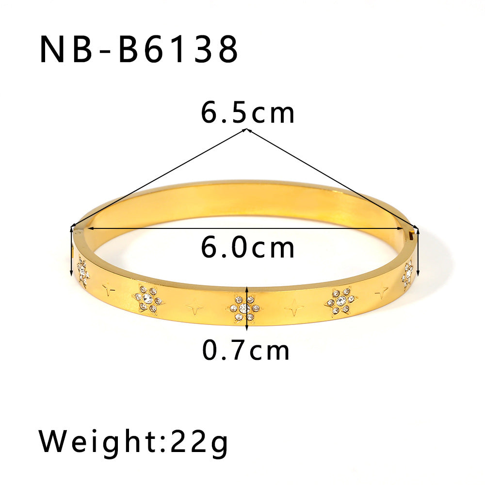 Set di bracciali in acciaio inossidabile a forma di cuore, fiocco di neve e foglia geometrica stile Ins con intarsio di strass da donna