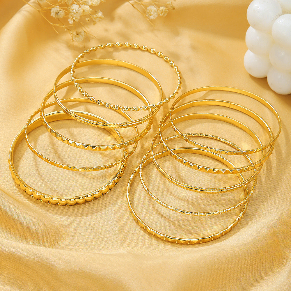 Bohemian Vintage Geometric Heart Round Plated Iron Bracelet Set