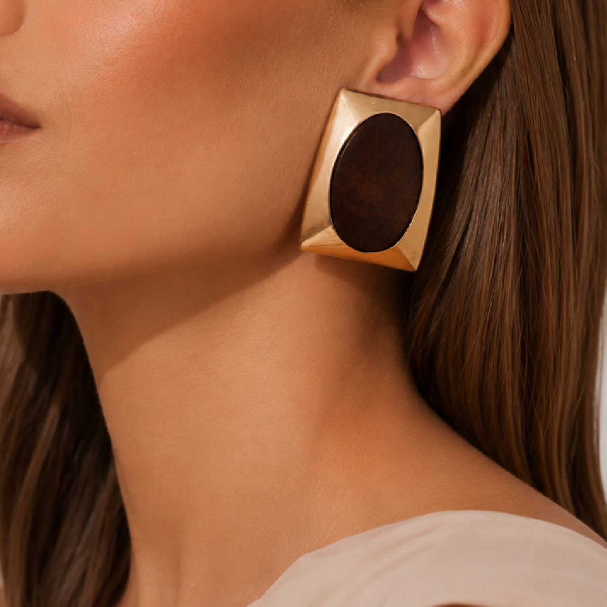 Vintage Geometric Square Zinc Alloy Plated Earrings with Marble Texture for Women