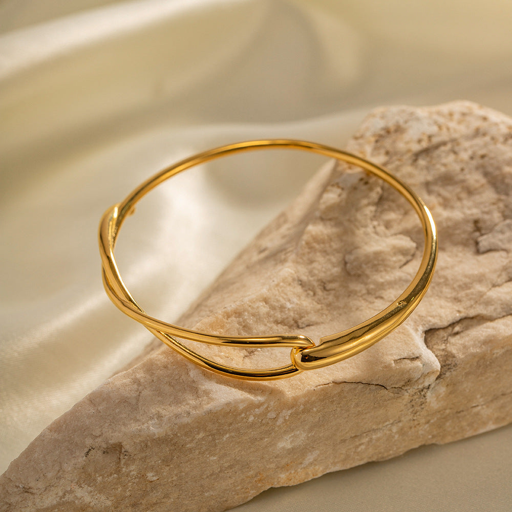 Minimalist Geometric Circle 18K Gold Plated Stainless Steel Bracelet for Women