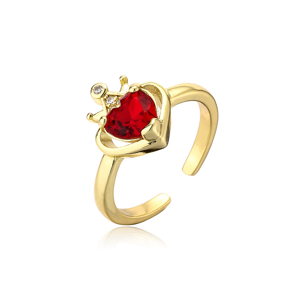 Gold Plated Brass Geometric Heart Micro-inlay Cubic Zirconia Ring for Women