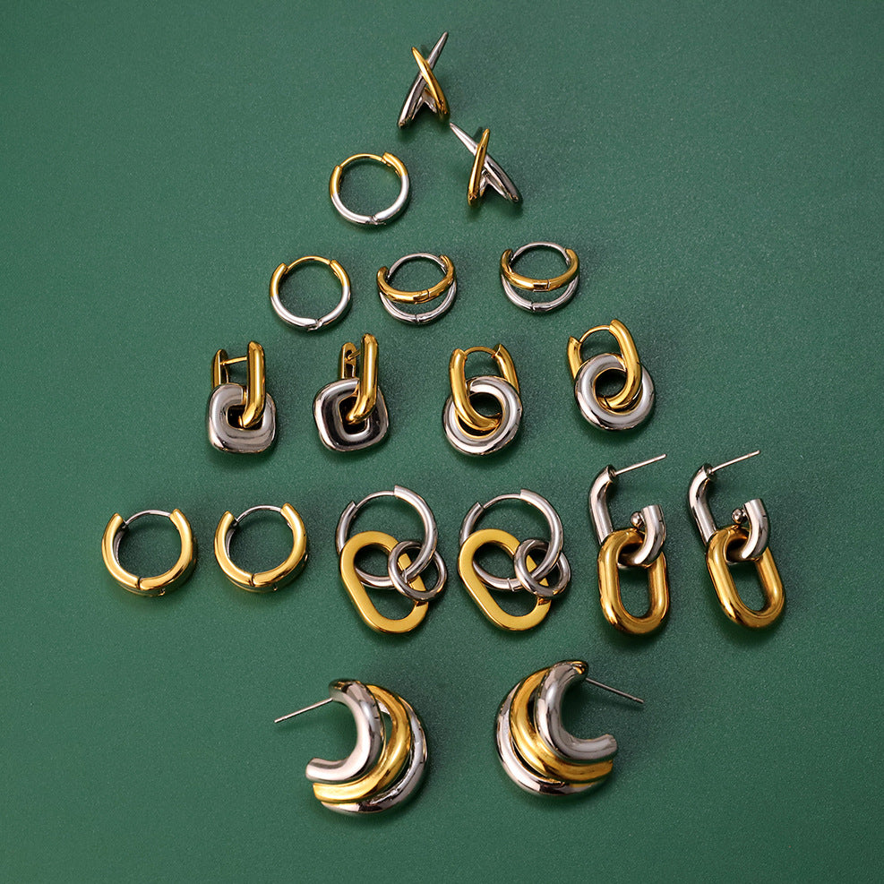 Orecchini a Cerchio Geometrici in Acciaio Inossidabile da Donna con Finitura Placcata, Gioielli Minimalisti di Lusso