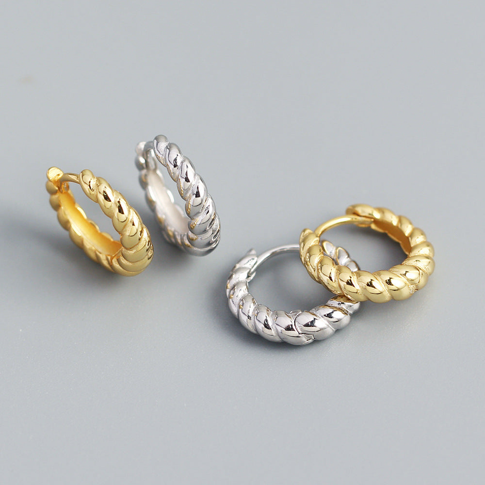Elegant Minimalist 925 Sterling Silver Geometric Rope Twist Hoop Earrings
