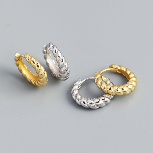 Orecchini a Cerchio da Donna Eleganti Minimalisti in Argento Sterling 925 con Design Geometrico a Corda Intrecciata