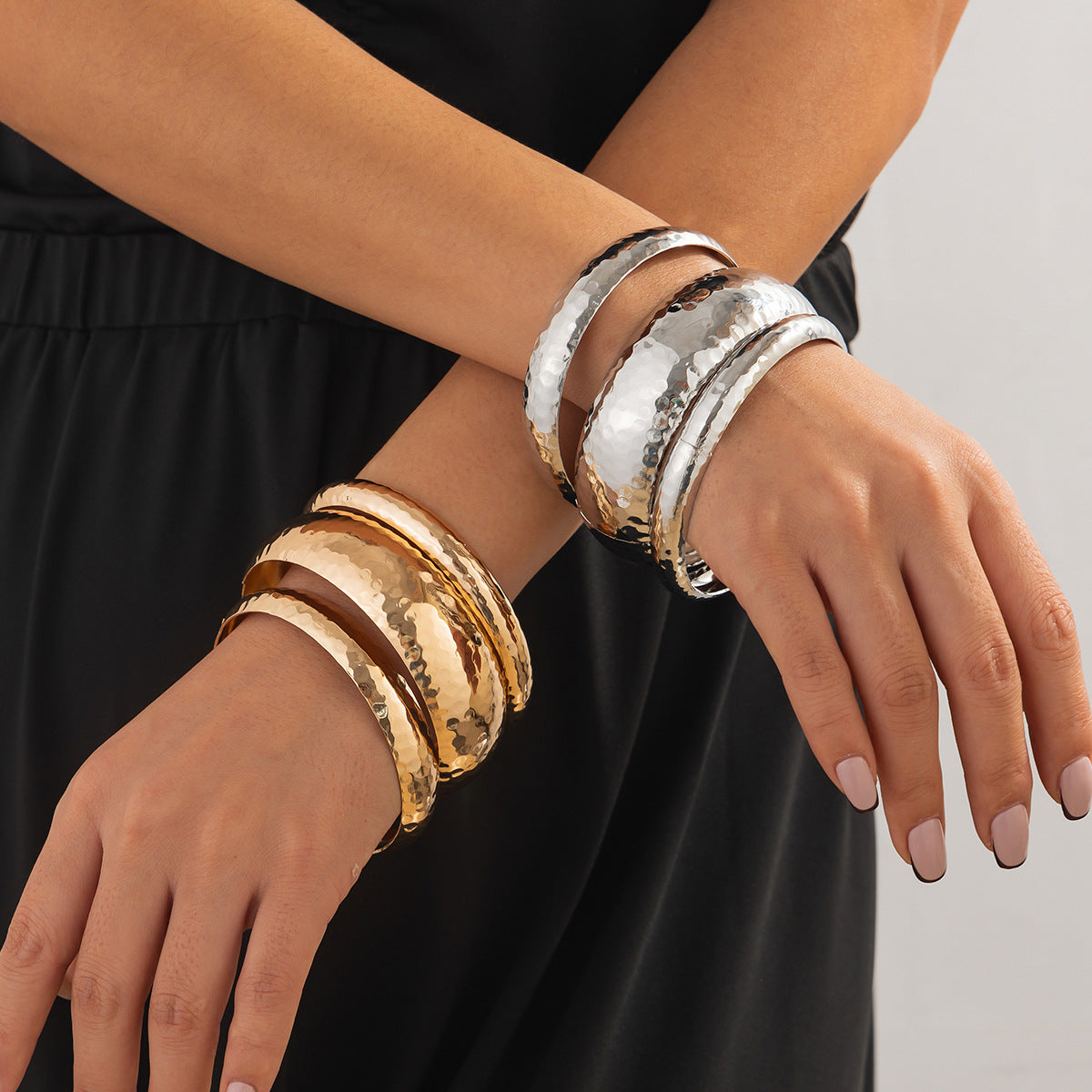 Vintage Irregular Geometric Plated Iron Wide Cuff Bracelet Set