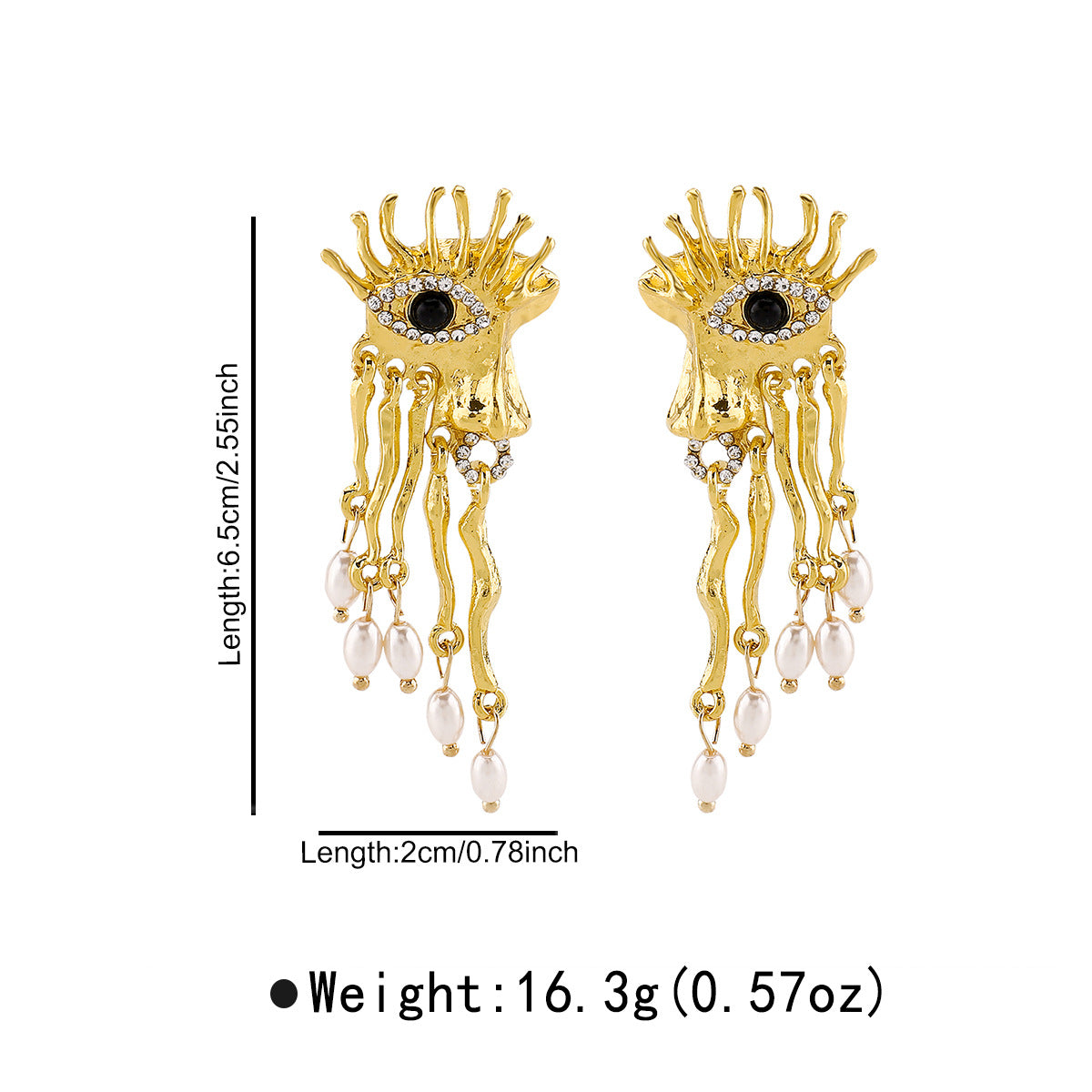 Orecchini Pendenti da Donna in Lega a Forma di Occhio Esagerata Stile Vintage con Intarsio di Strass e Finitura Smaltata, Design con Nappe