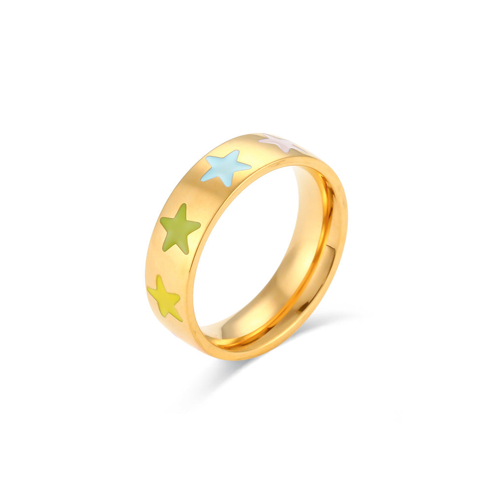 Fashionable Minimalist Smiley Face Stainless Steel Plated 18K Gold Geometric Ring for Women