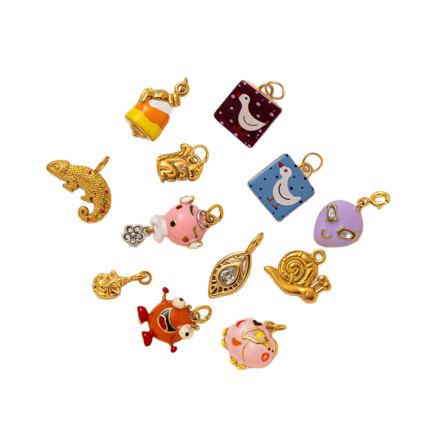 Vintage PVD 18K Gold Plated Stainless Steel Animal Charm Bar