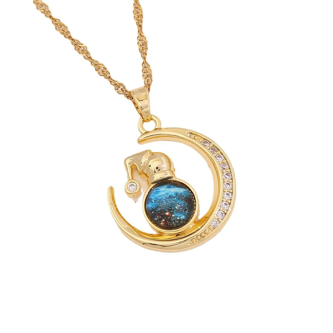Minimalist Star and Moon Pendant Necklace with Stainless Steel Chain for Women