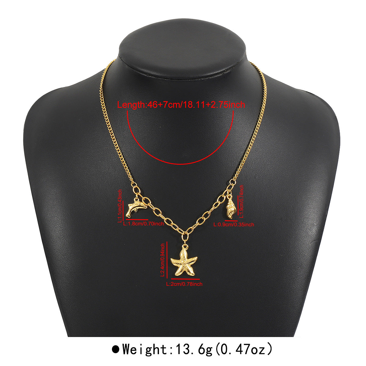 Collana con ciondolo delfino a stella con conchiglia vintage da donna, catena in lega con finitura placcata, gioielli a tema oceano