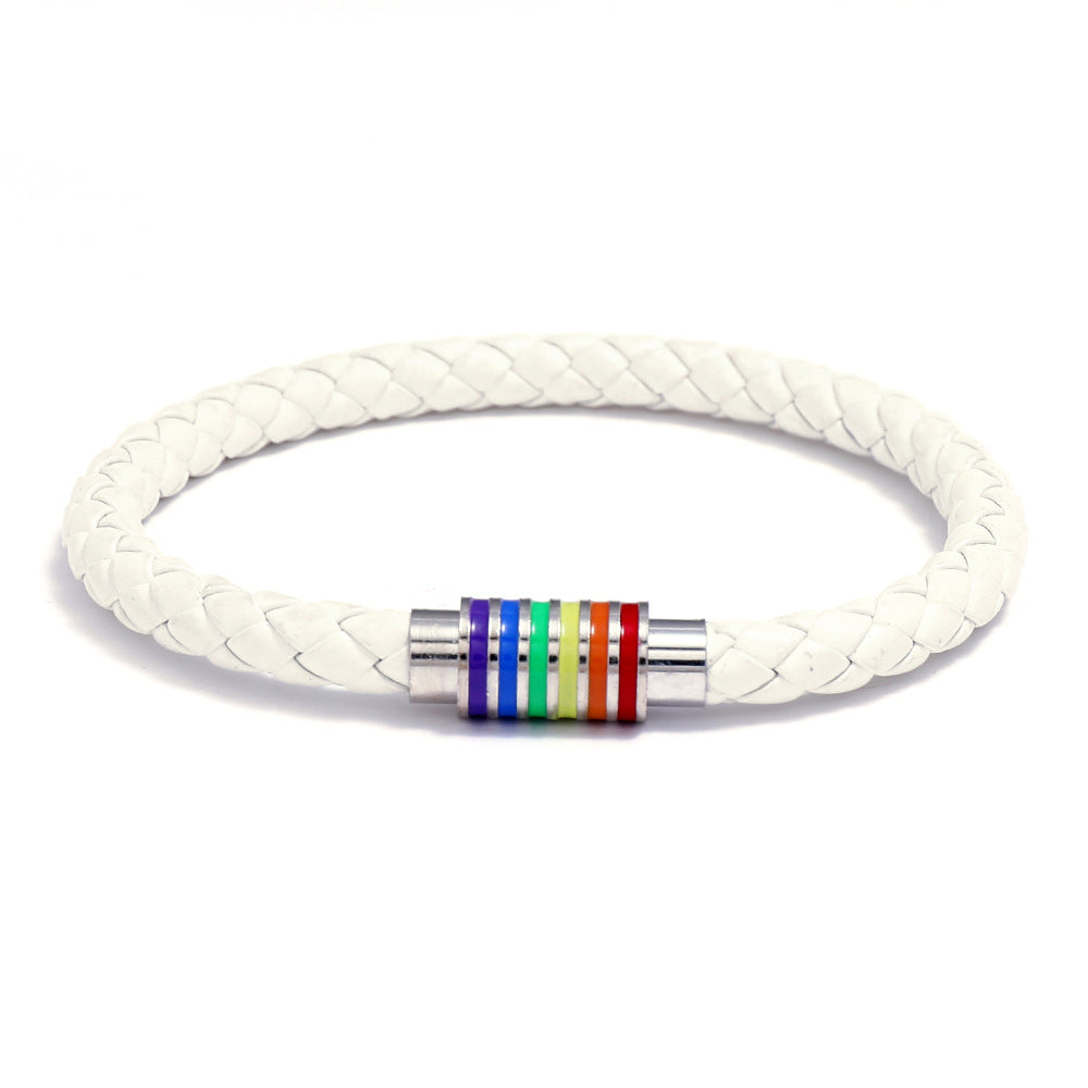 Vintage Minimalist Geometric Plated Leather Bracelet with Magnetic Clasp Unisex