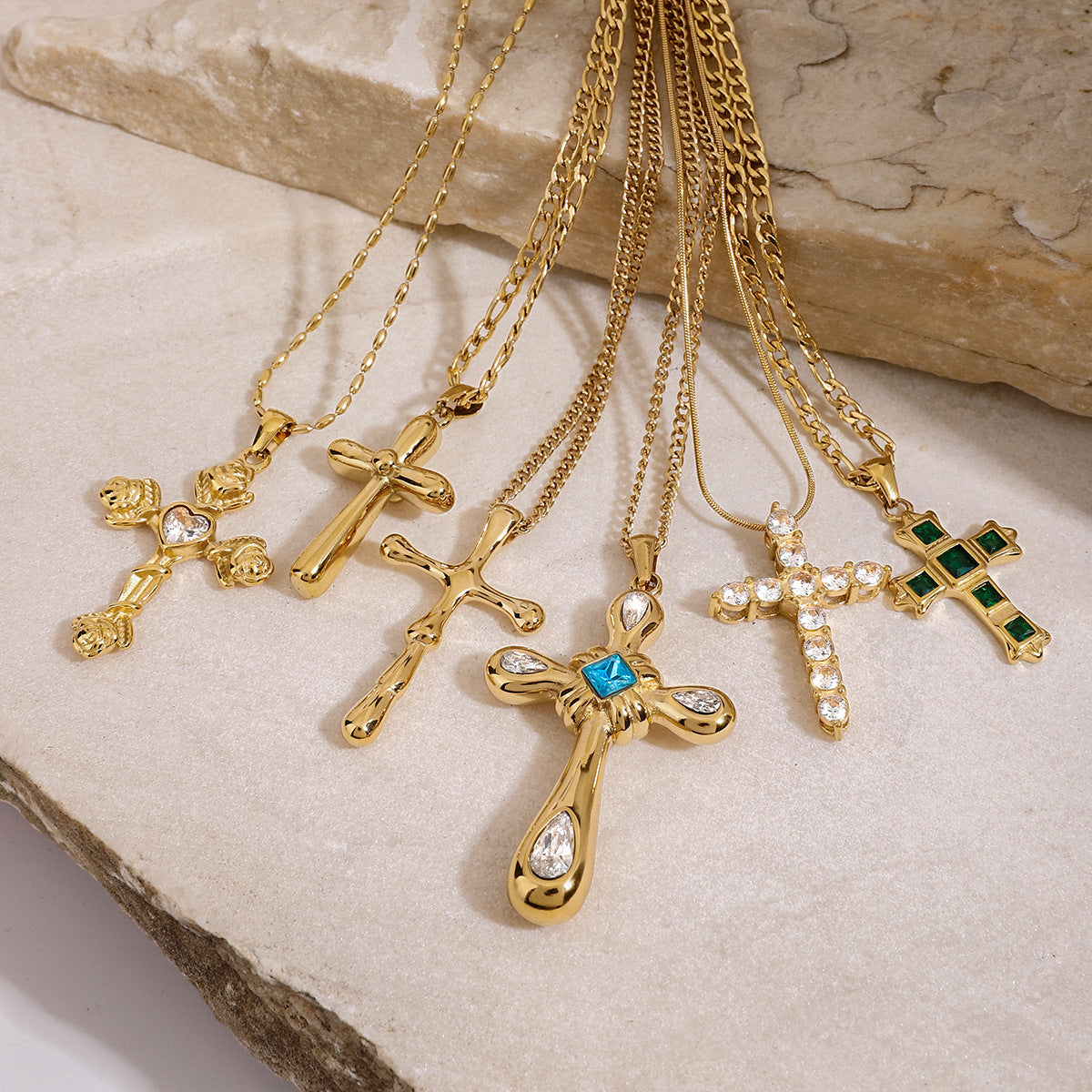 Plated Stainless Steel Geometric Cross Necklace for Women