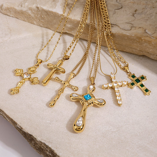 Plated Stainless Steel Geometric Cross Necklace for Women