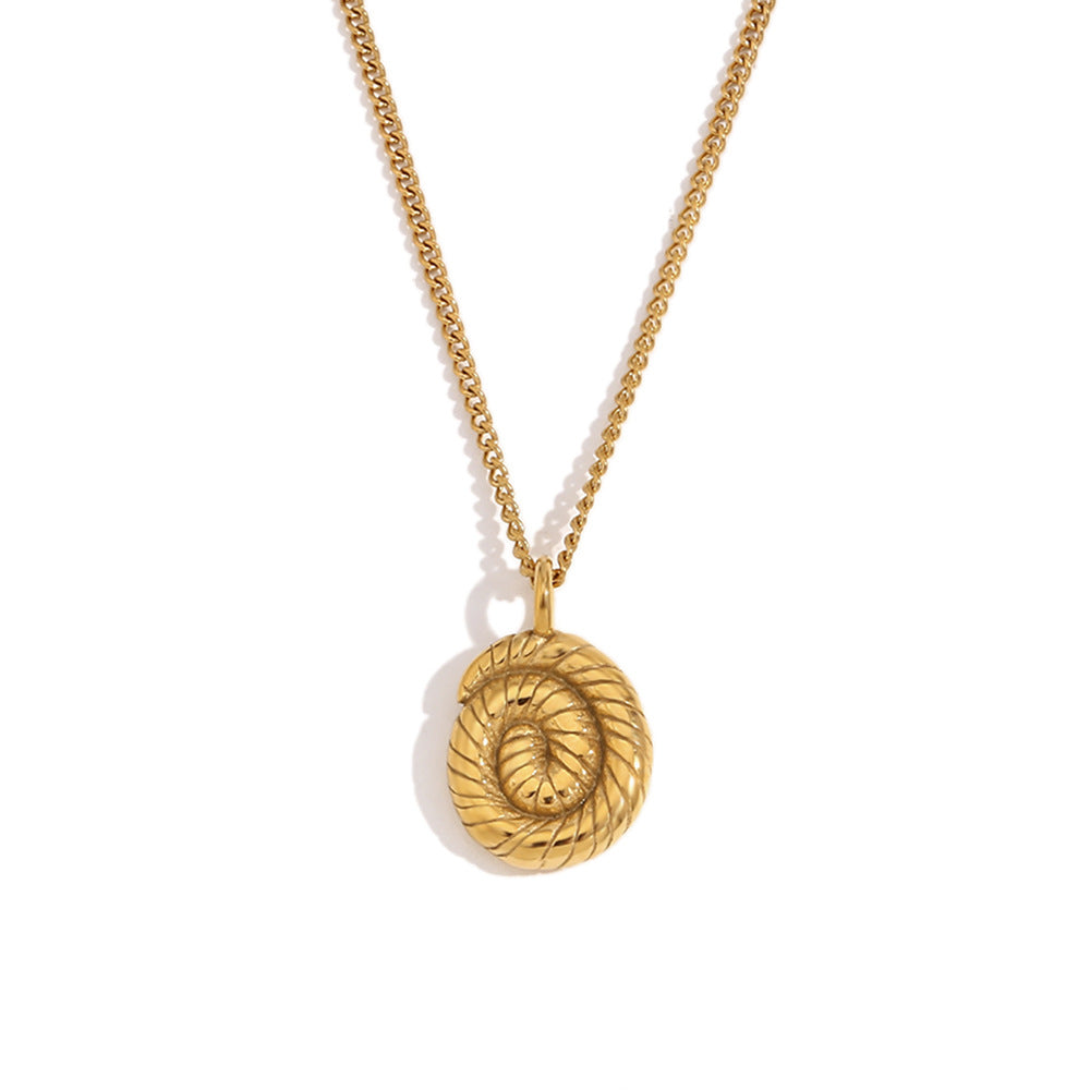 Vintage Twisted Spiral Shell Pendant Necklace for Women in Stainless Steel with 18K Gold Plating Geometric Design