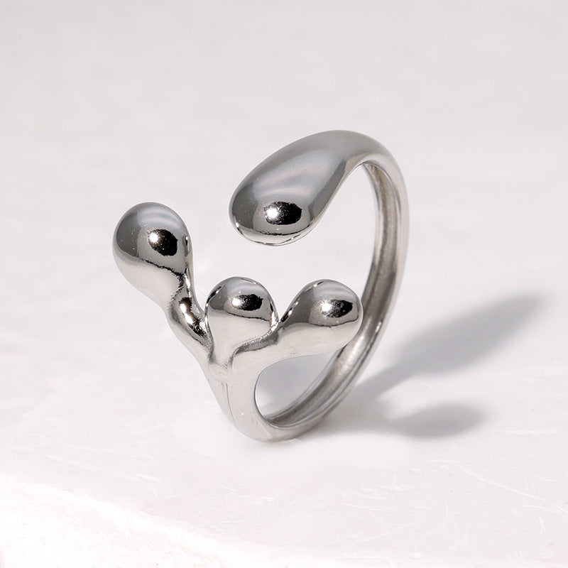 Anello Aperto da Donna Minimalista Irregolare Asimmetrico in Acciaio Inossidabile con Finitura Galvanica