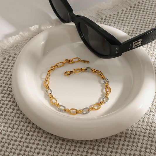 Luxury Elegant 18K Two-Tone Geometric Round Titanium Steel Bracelet for Women