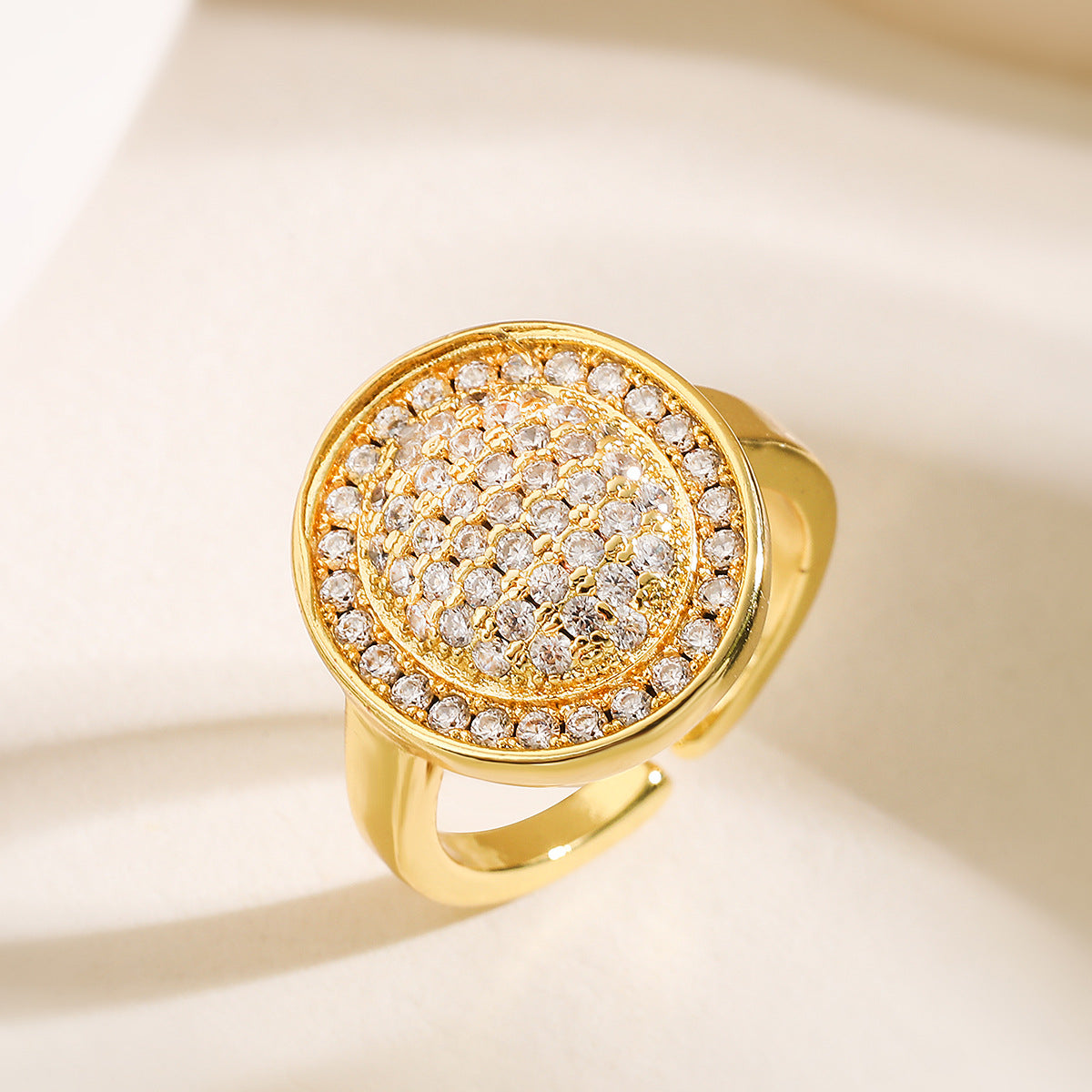 Anello in Rame Geometrico Minimalista con Placcatura in Oro 18K e Zircone per Donna