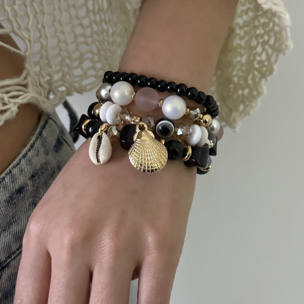 Set di bracciali da donna in stile bohémien con conchiglie e perline geometriche, gioielli per vacanze estive al mare