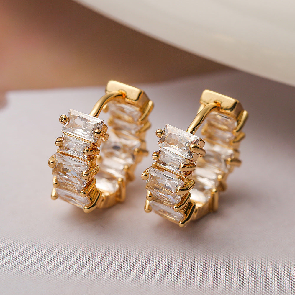 Minimalist Geometric Copper Hoop Earrings with Micro-Paved Zirconia for Women