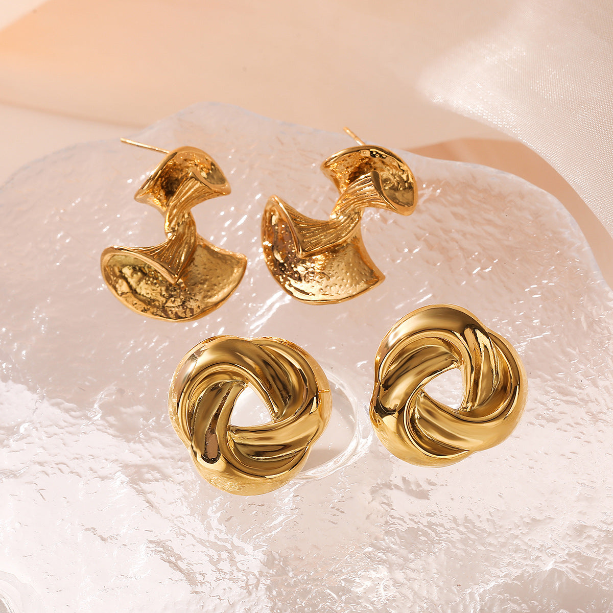 Irregular Geometric Stainless Steel Earrings for Women with 18K Gold Plated Posts, Fashionable and Versatile Minimalist Ear Studs