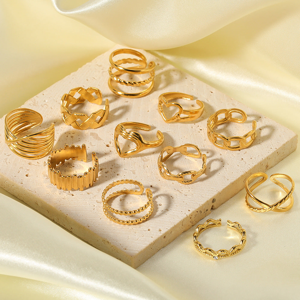 Anello Aperto Minimalista in Acciaio Inossidabile da Donna con Forma Geometrica e Finitura Placcata in Oro 18K Sottovuoto