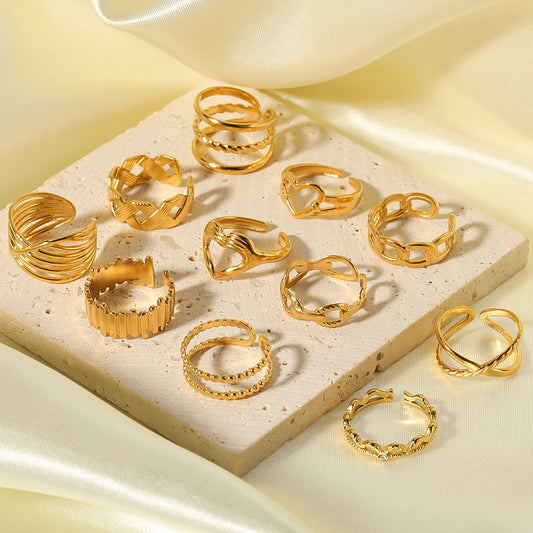 Minimalist Stainless Steel Open Ring for Women with Geometric Shape and 18K Vacuum Plating Finish
